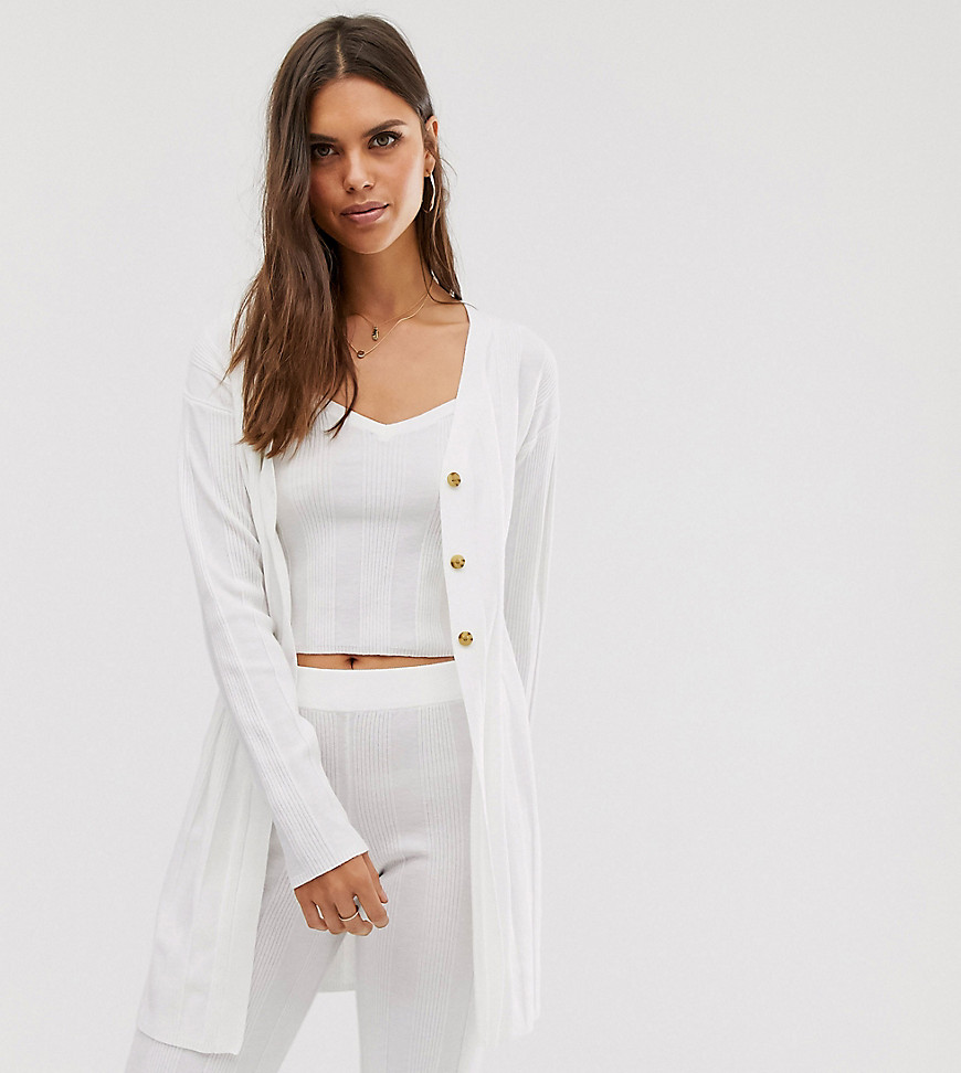 Micha Lounge cardigan in wide rib knit co-ord-White