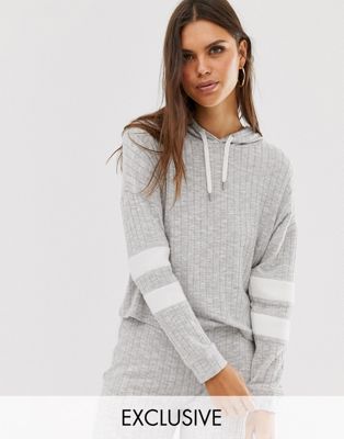 Micha Lounge - Cropped hoodie met ribbels, combi-set-Grijs