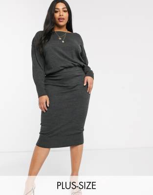 Micha Lounge Curve  Strickkleid mit geripptem Saum und Oberlage Grau
