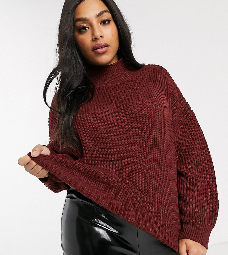 Micha Lounge Curve high neck sweater in rib knit-Brown
