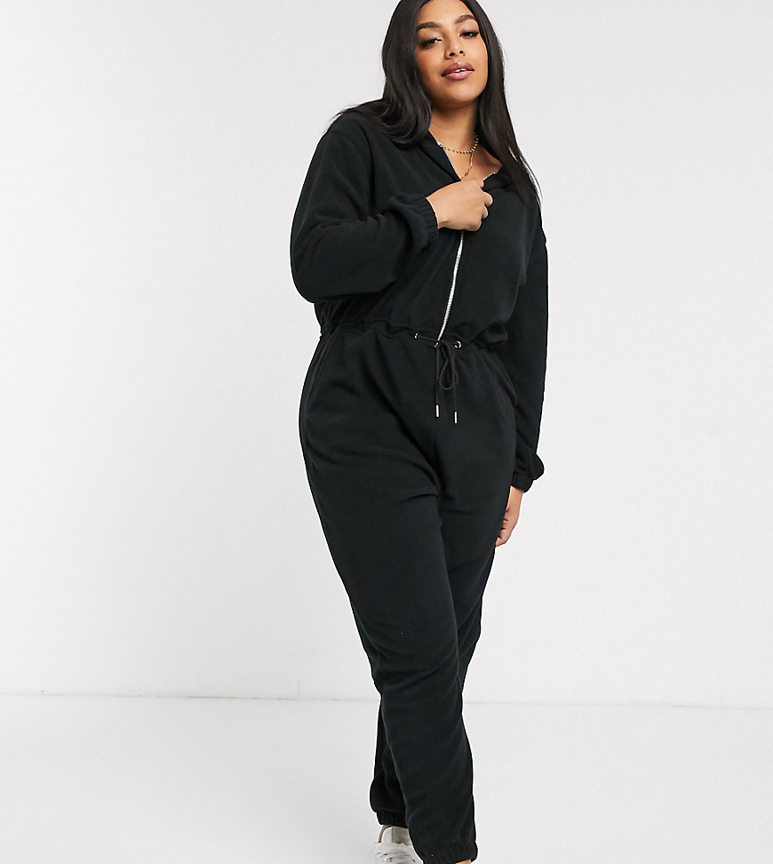 Micha Lounge Curve long sleeve jumpsuit with hood-Black