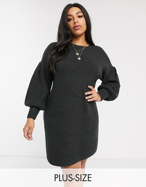 Micha Lounge Curve mini jumper dress with balloon sleeves in rib knit