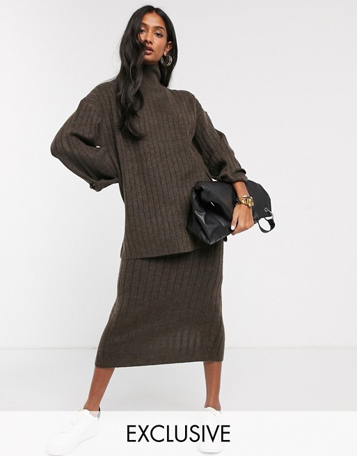 Micha Lounge high neck jumper with side splits in rib knit co-ord