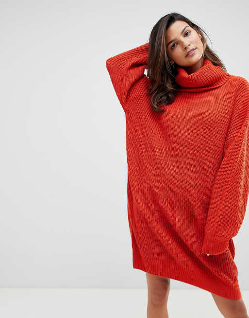 Micha Lounge Knitted Sweater Dress With Oversized Funnel Neck
