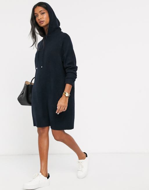 Micha Lounge Luxe hooded knit sweater dress with tie detail