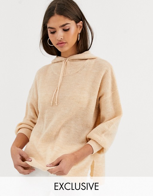 M Lounge Luxe knitted hoodie with tie detail in wool blend