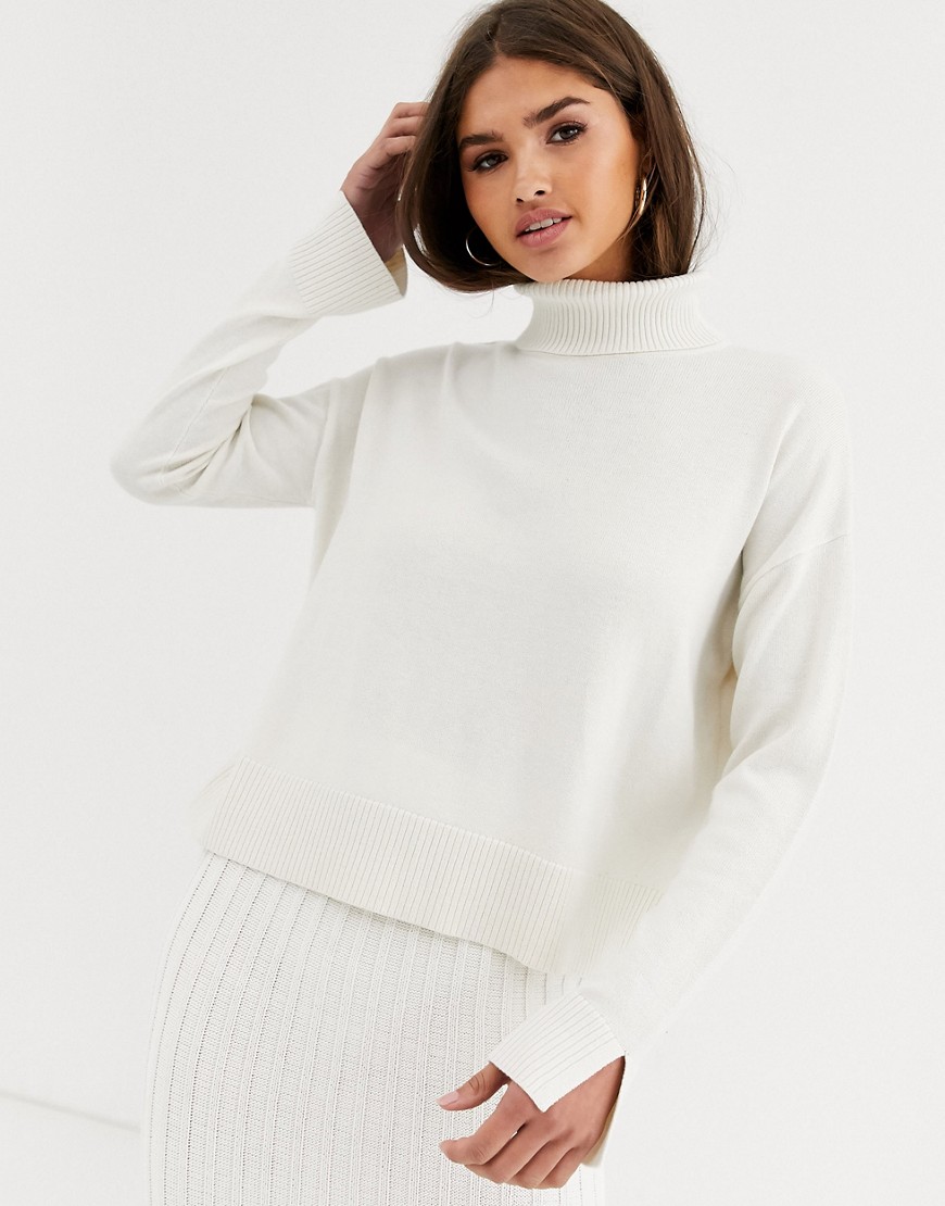 Micha Lounge Luxe rollneck jumper coord in wool blend-Cream