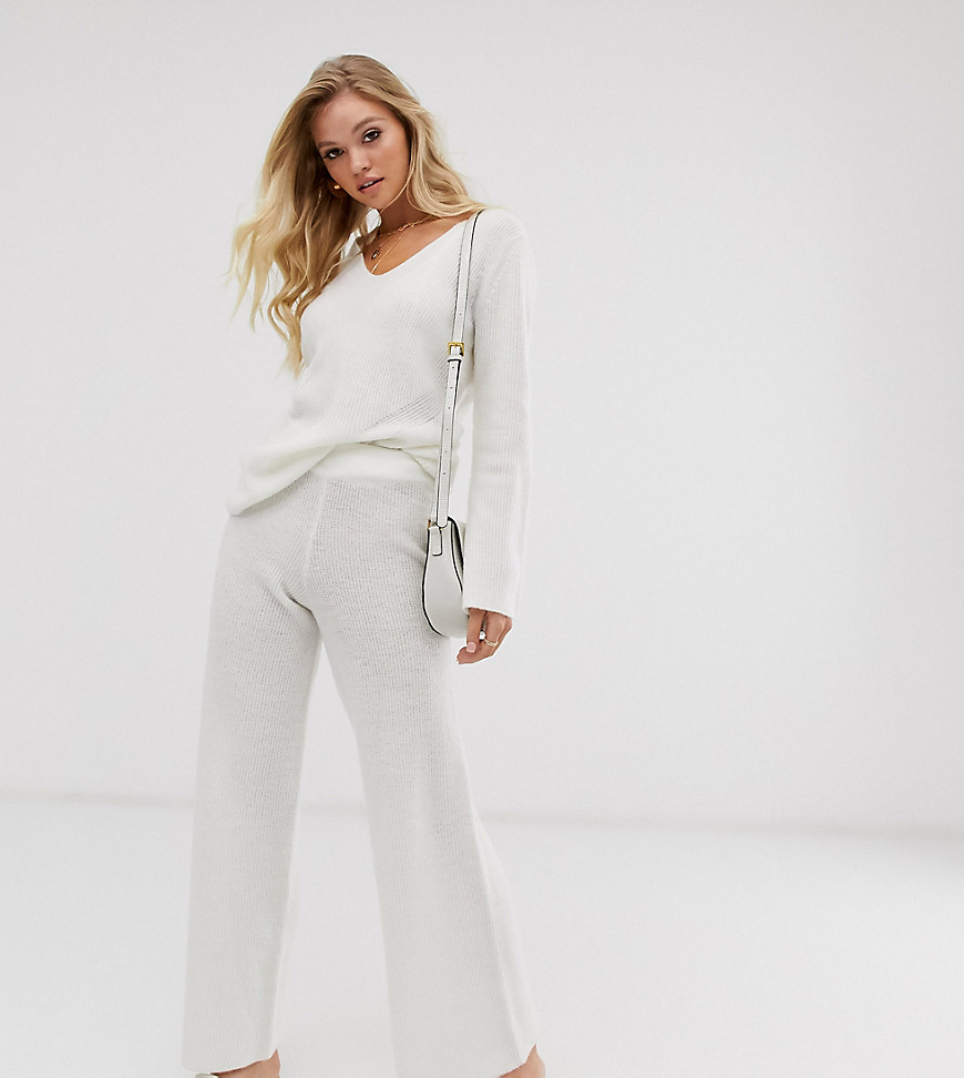 Micha Lounge Luxe wide leg trousers in fine wool blend knit co-ord-White