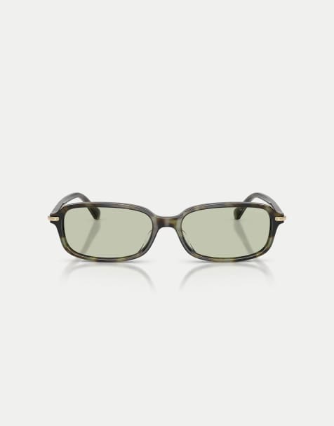 Michael Kors Agra rechteckige Sonnenbrille mit grünem Glas in Sage Tortoise - view 1
