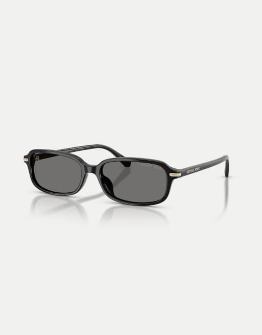 Michael Kors Agra rectangle polarised sunglasses with grey lens in black, 3 of 4
