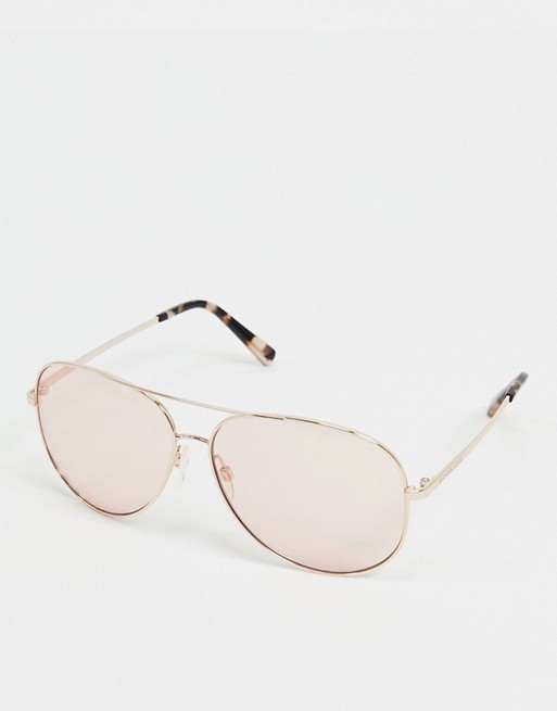 Michael Kors aviator sunglasses in gold with pink lens