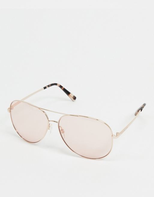 Michael Kors Aviator Sunglasses In Gold With Pink Lens Asos