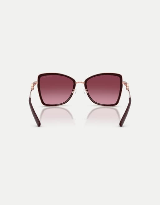 Michael Kors Corsica butterfly sunglasses with red lens in rose gold/cordovan, 2 of 4