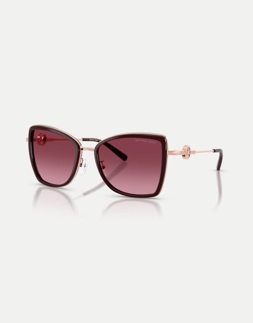 Michael Kors Corsica butterfly sunglasses with red lens in rose gold/cordovan, 3 of 4