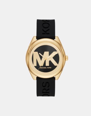 Thumbnail - Michael Kors - Damenuhr aus goldfarbenem Edelstahl mit drei Zeigern und schwarzem Armband
