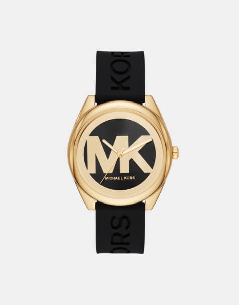 Michael Kors – Damenuhr aus goldfarbenem Edelstahl mit drei Zeigern und schwarzem Armband - view 1