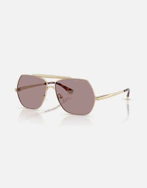 Michael Kors Denver pilot sunglasses with violet lens in light gold, 3 of 4