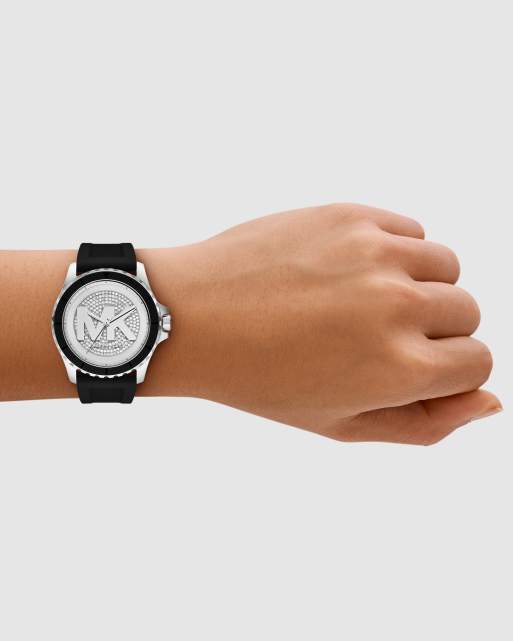 Michael Kors Everest three-hand black silicone watch in silver, 3 of 4