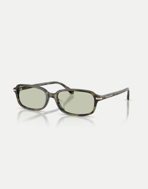Michael Kors gafas de sol rectangulares con lentes verdes en carey salvia, 3 de 4