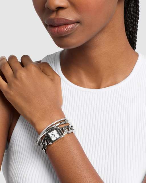 Michael Kors Georgie two-hand stainless steel watch and bracelet set in silver, 3 of 4