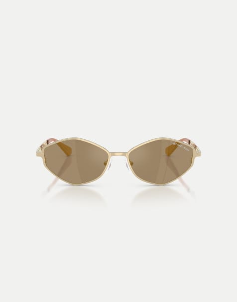Michael Kors Gold coast irregular sunglasses with grey mirrored lens in light gold - view 1