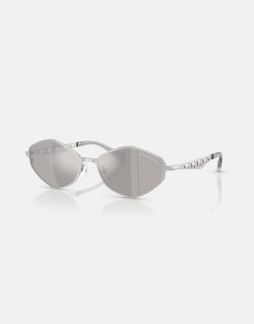 Michael Kors Gold Coast lunettes de soleil asymétriques avec verres miroir argentés, en argent, 3 de 4