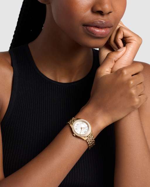 Michael Kors Harlowe three-hand gold-tone stainless steel watch in gold, 2 of 4
