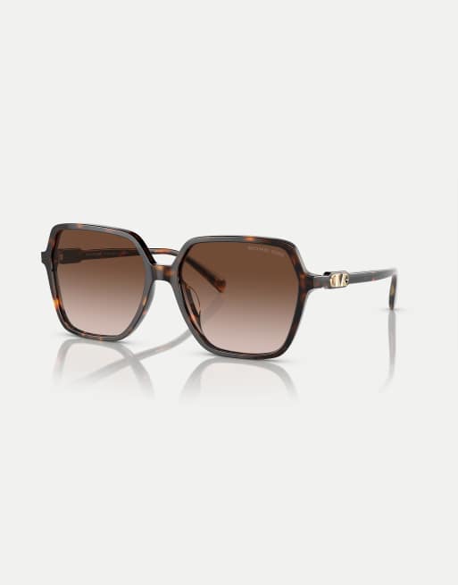 Michael Kors Jasper gafas de sol cuadradas con lentes marrones en carey oscuro, 3 de 4