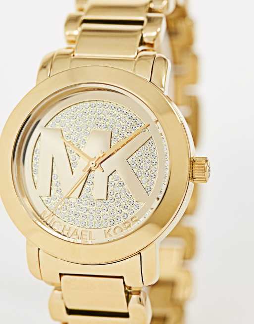 Michael Kors ladies logo bracelet watch in gold