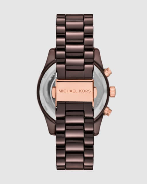 Michael Kors Lexington chronograph brown ceramic watch in brown, 4 of 4