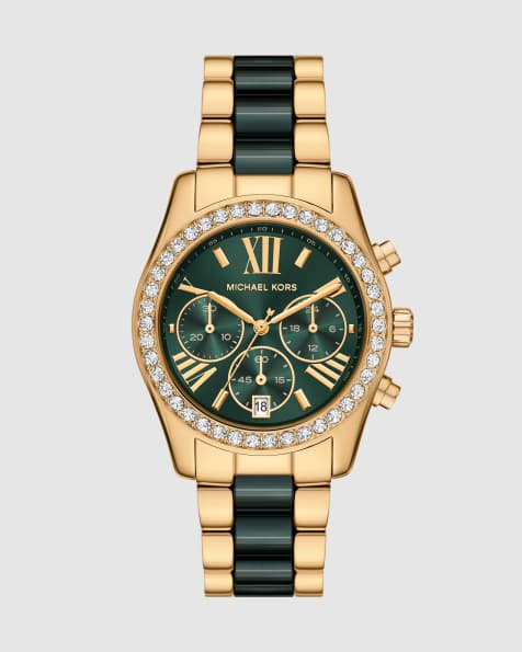 Michael Kors Lexington chronograph green ceramic and gold-tone stainless steel watch in multi - view 1