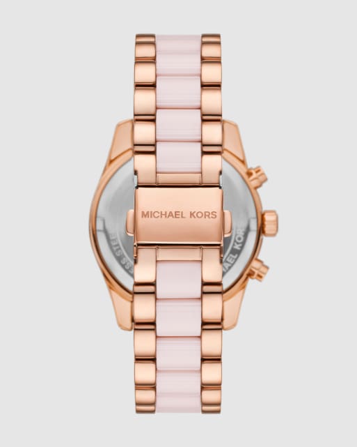 Michael Kors Lexington chronograph pink ceramic and rose gold-tone stainless steel watch in multi, 4 of 4