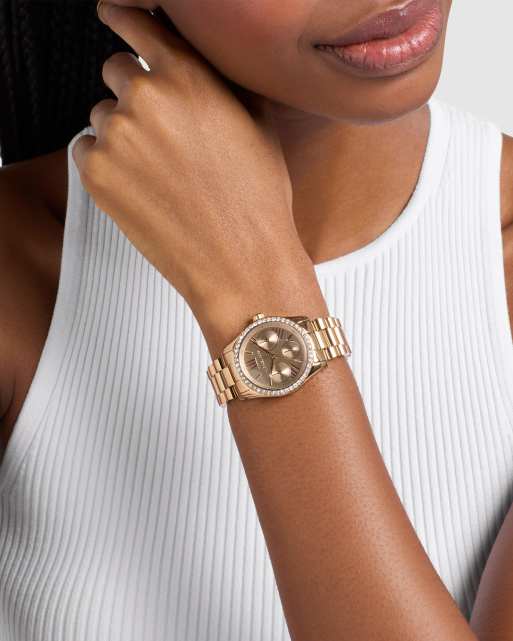 Michael Kors Lexington Multifunktionsuhr aus Edelstahl in Beige und Goldfarben, 3 von 4
