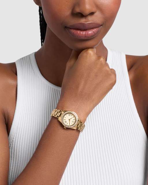 Michael Kors Lexington three-hand gold-tone stainless steel watch and interchangeable topring set in gold, 2 of 3