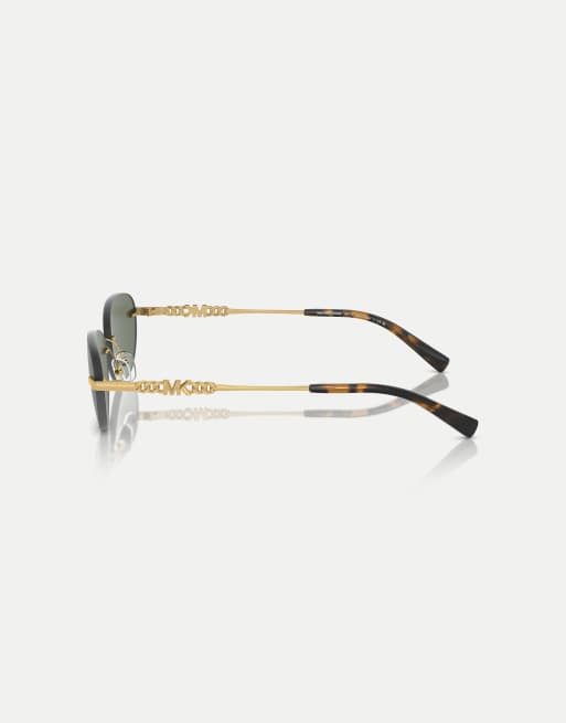 Michael Kors Manchester oval sunglasses with green lens in green solid, 4 of 4