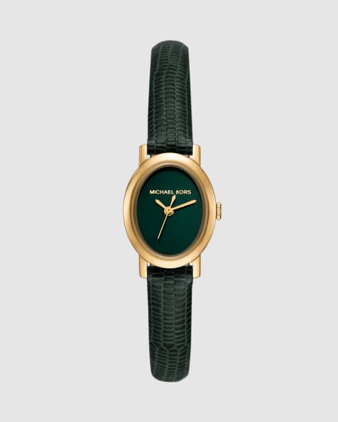 Michael Kors Maude three-hand green leather watch in gold - view 1