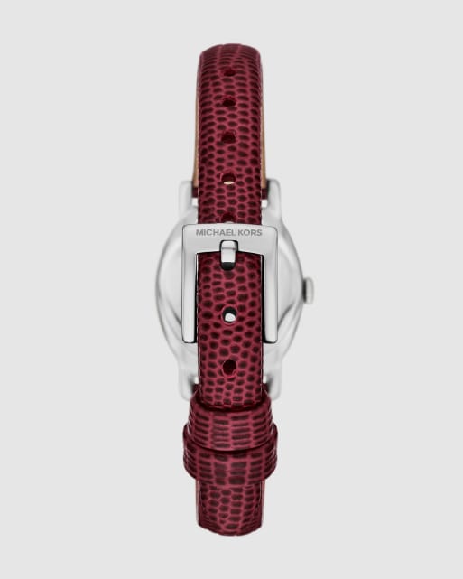 Michael Kors Maude three-hand oxblood leather watch in silver, 4 of 4