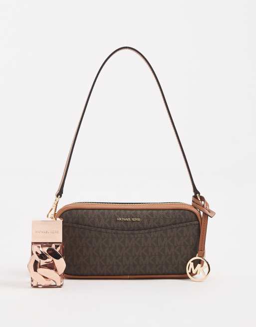 Michael Kors – May – Brązowa torebka crossbody ze wzorem z monogramem 