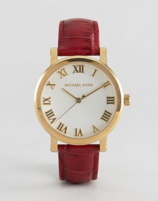 michael kors red leather watch