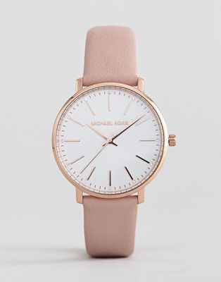 michael kors pink leather strap watch