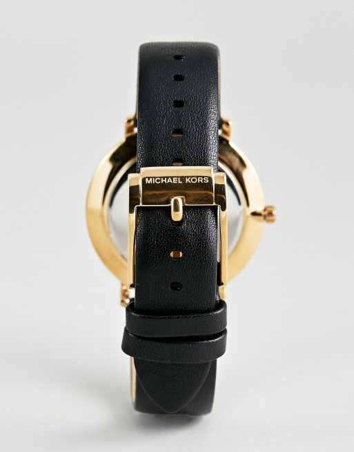 Michael kors women's pyper black leather on sale strap watch 38mm