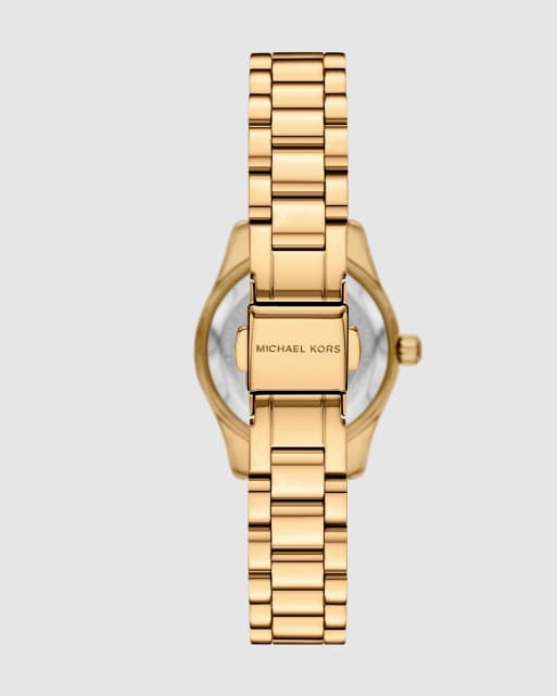 Michael Kors montre Lexington 3 aiguilles en acier inoxydable doré avec ensemble d’anneaux de lunette interchangeables en doré, 3 de 3