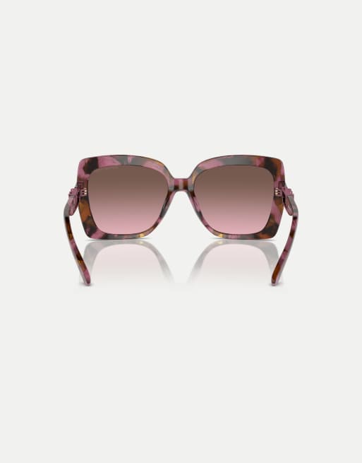 Michael Kors Nice gafas de sol cuadradas con lentes marrones en carey gráfico ciruela, 2 de 4