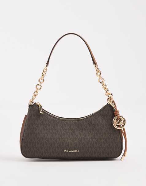 Michael Kors - Nolita - Bolso de hombro marrón estilo pochette con diseño de monograma y detalle de cadena - view 1
