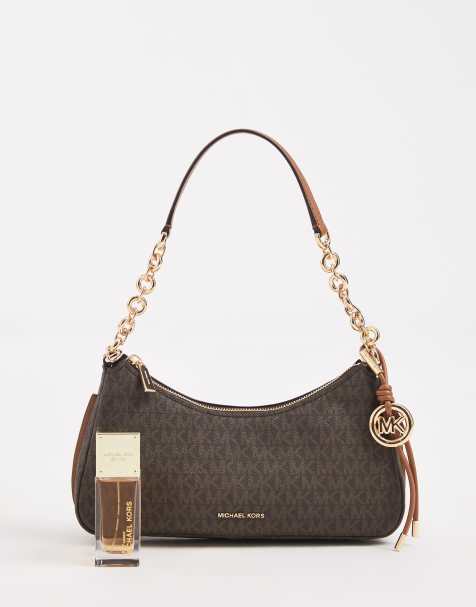 Michael Kors – Nolita – Brun, monogrammönstrad axelväska med kedja - view 1
