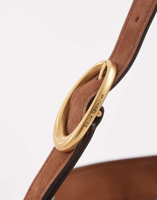 Michael Kors Nolita grande borsa a secchiello a spalla in camoscio marrone, 4 di 4