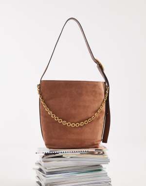Michael Kors Nolita large bucket shoulder bag in luggage brown suede