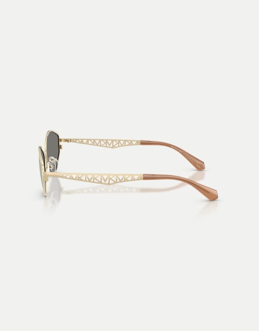 Michael Kors occhiali da sole dalla forma irregolare con lenti specchiate grigie in oro chiaro, 4 di 4