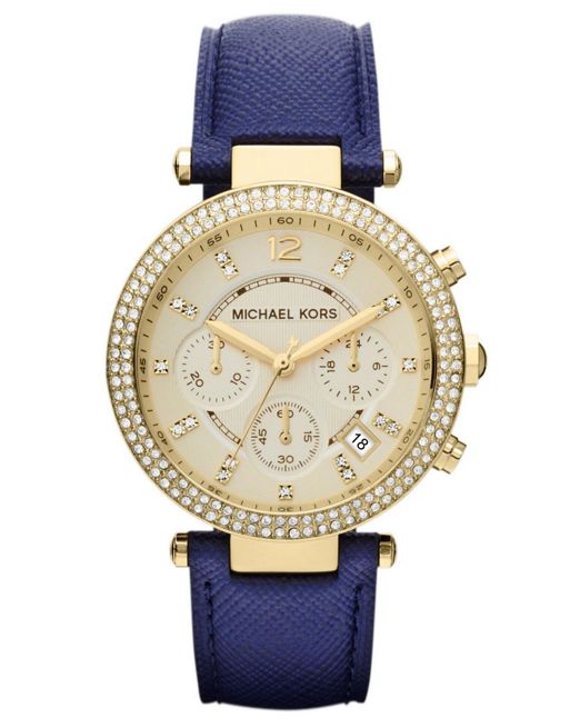 Michael Kors Parker Blue Leather Strap Watch MK2280 | ASOS