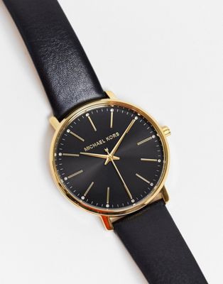 Michael Kors Pyper black leather watch 